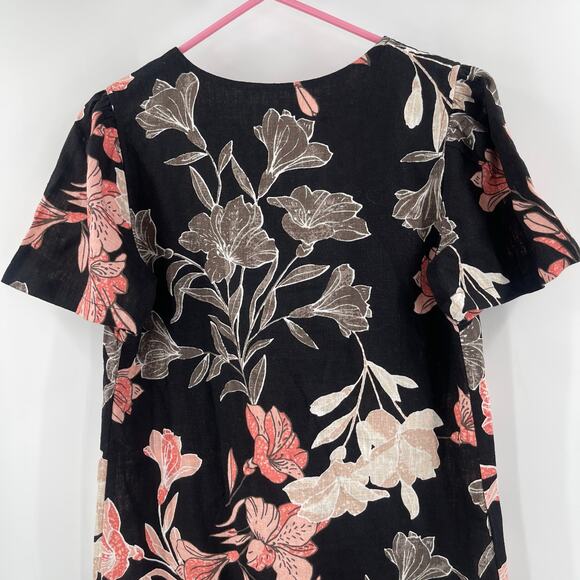 NICOLE MILLER Original Dress Size Small Floral Short Sleeve Linen Blend Black - Picture 6 of 15